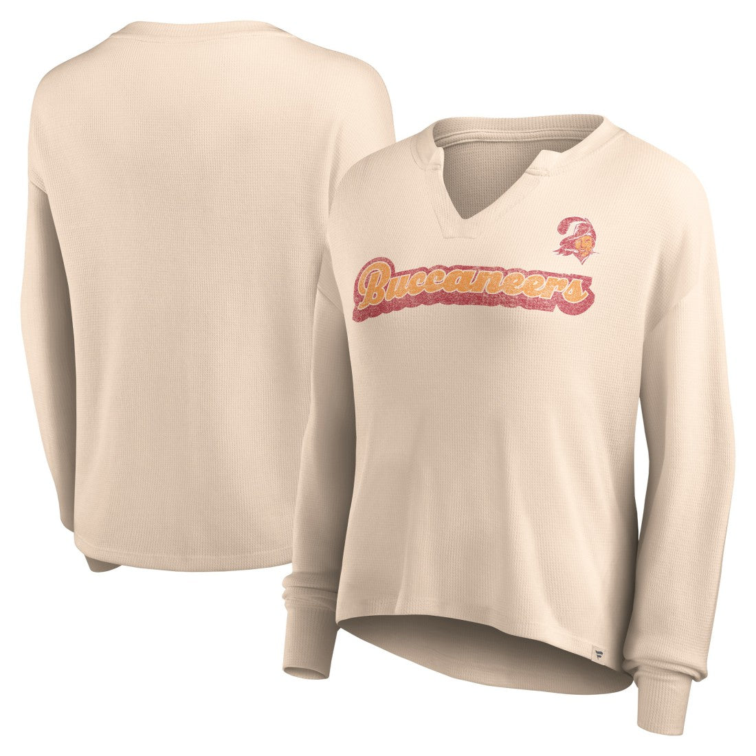 Tampa Bay Buccaneers Women's Go For It Notch Neck Waffle Knit Lightweight Long Sleeve T-Shirt Tan | Fanatics