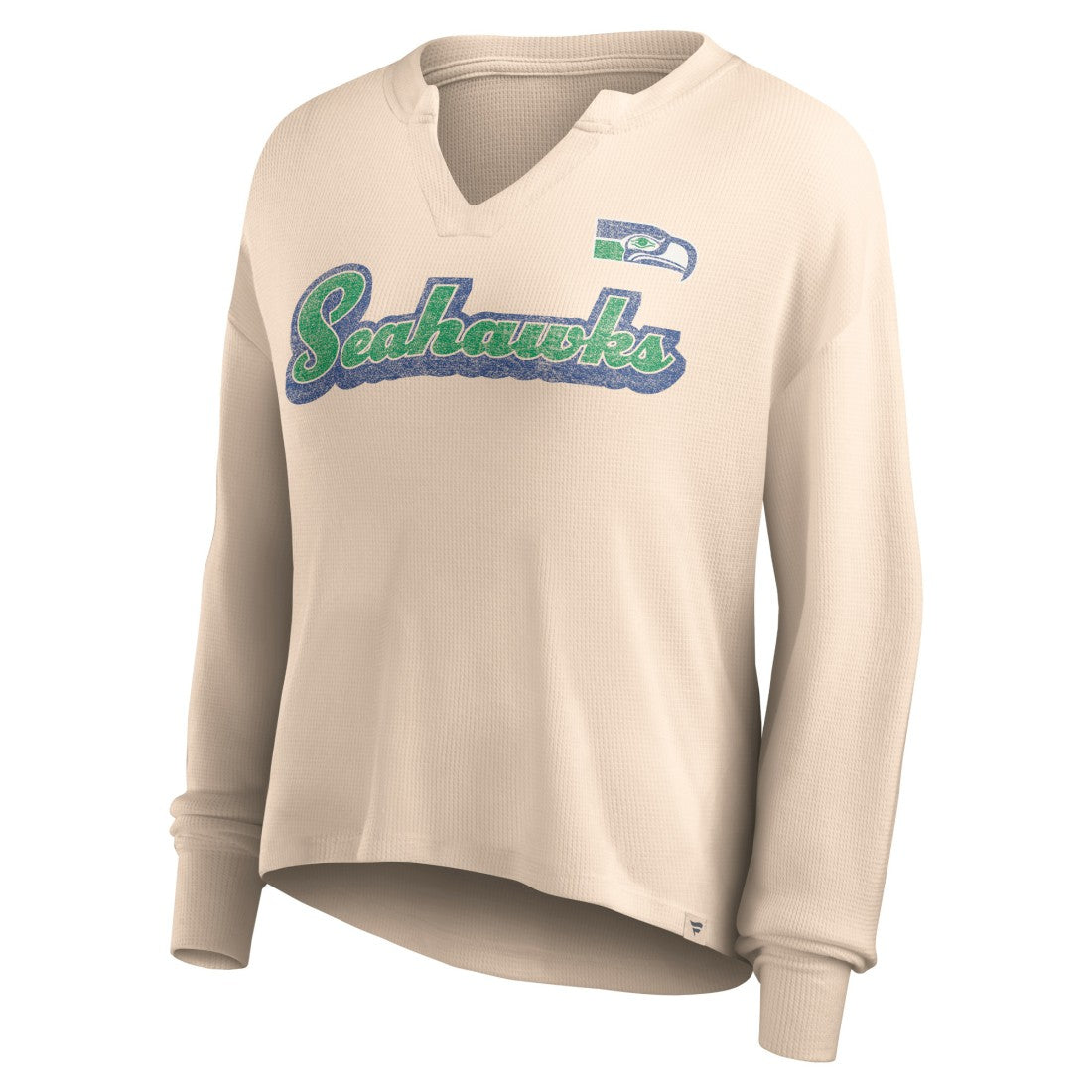 Seattle Seahawks Women's Go For It Notch Neck Waffle Knit Lightweight Long Sleeve T-Shirt Tan | Fanatics
