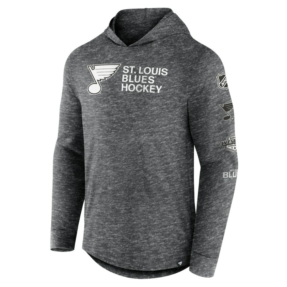 St. Louis Blues Fanatics Stacked Long Sleeve Hoodie T-Shirt - Heather Charcoal - NHL