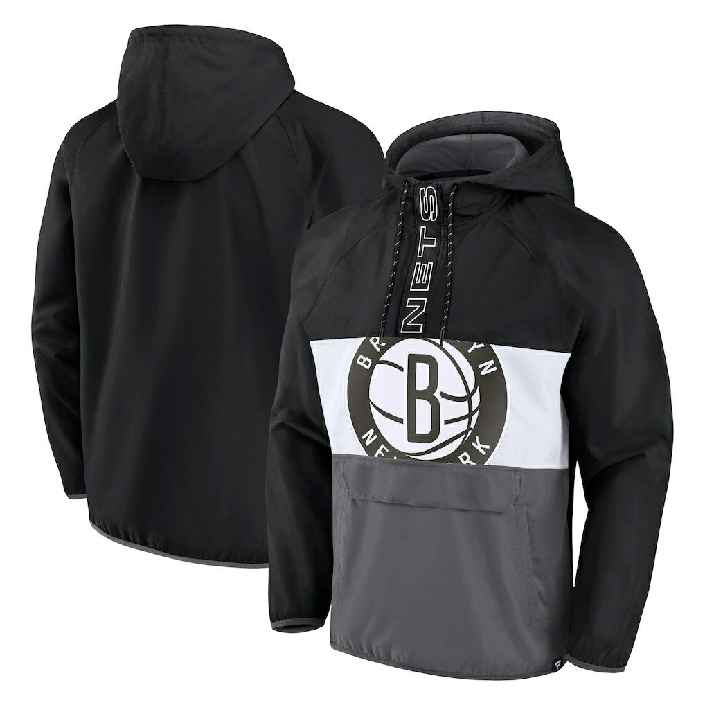 Brooklyn Nets Anorak Flagrant Foul Color-Block Raglan Hoodie Half-Zip Jacket Black/Gray - NBA