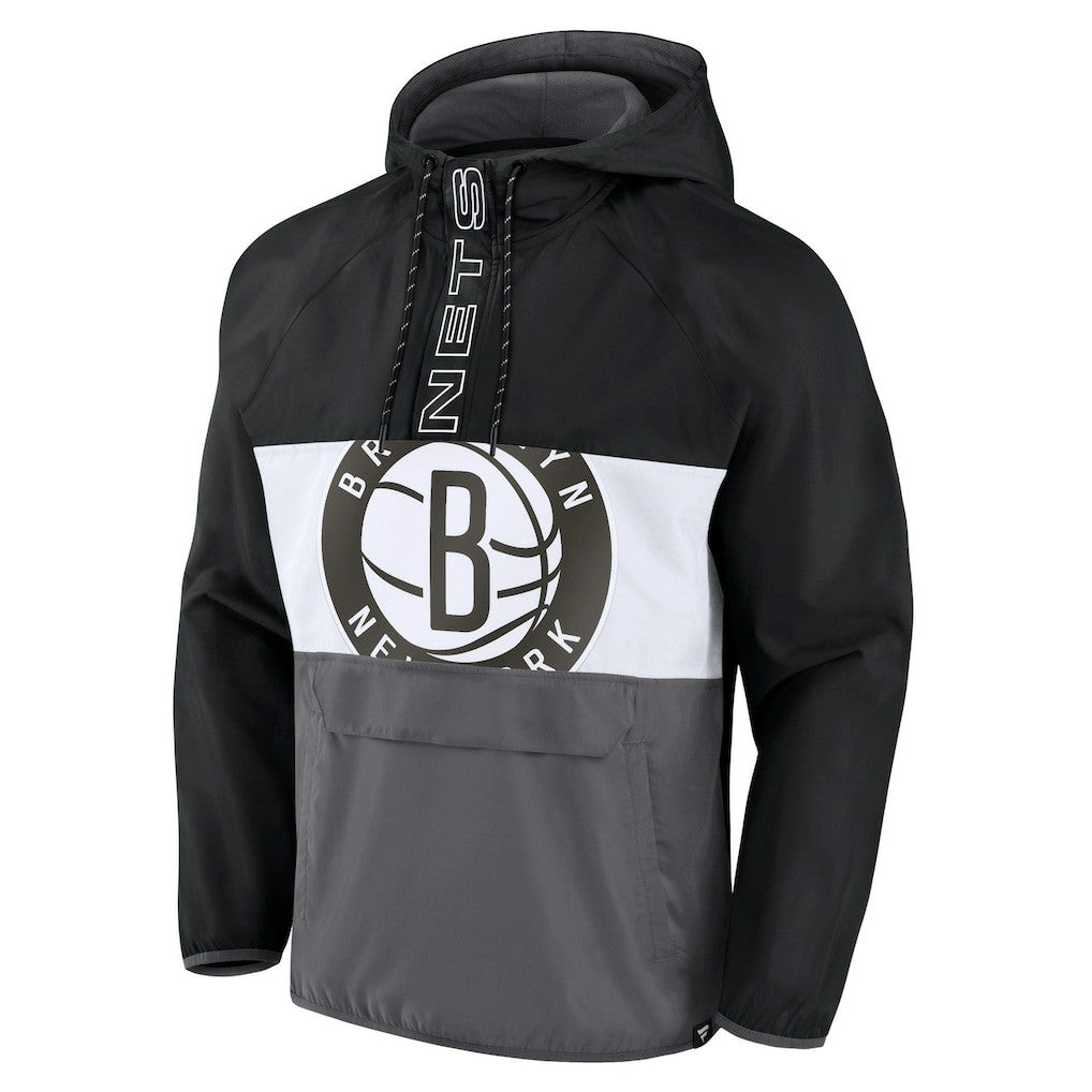 Brooklyn Nets Anorak Flagrant Foul Color-Block Raglan Hoodie Half-Zip Jacket Black/Gray - NBA