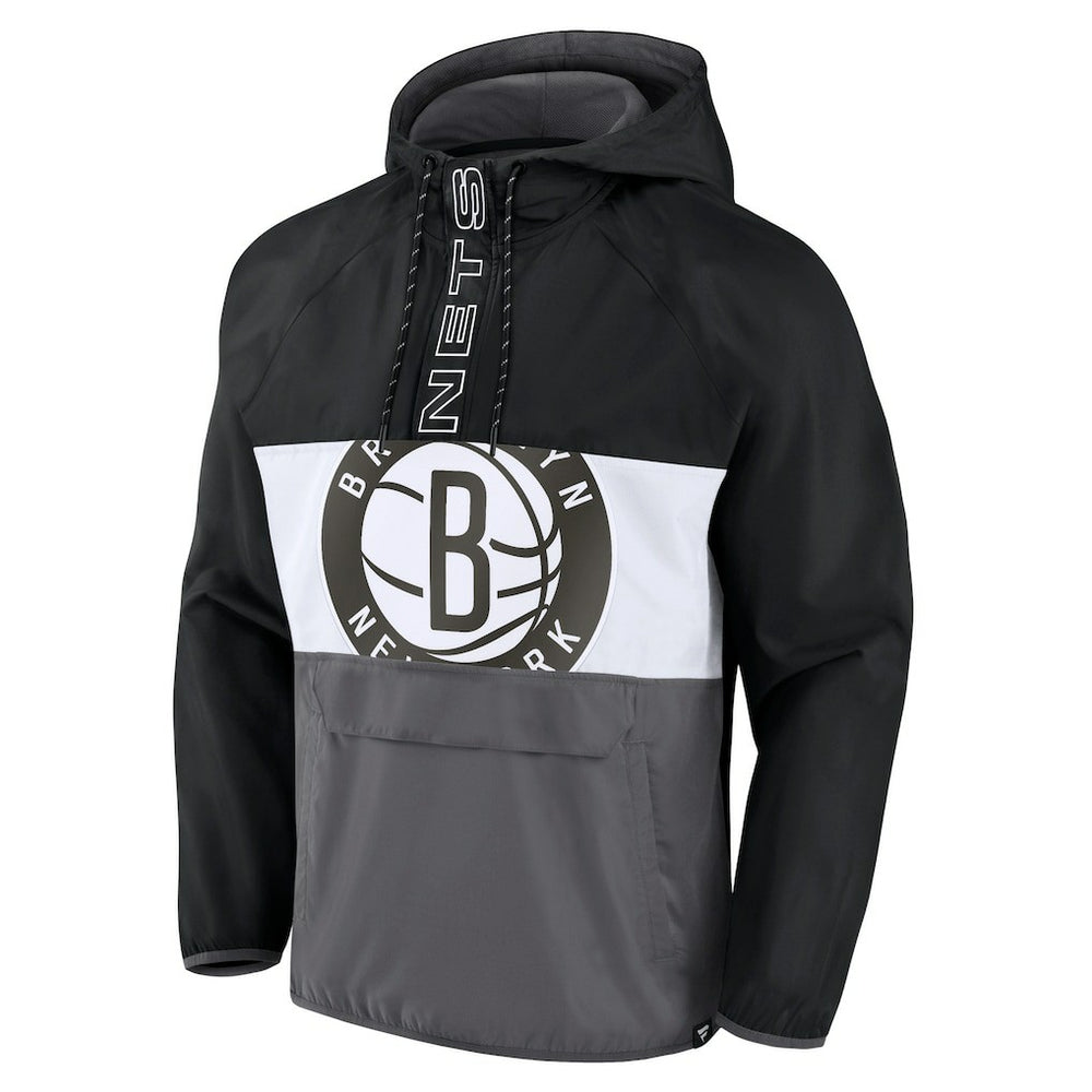 Brooklyn Nets Anorak Flagrant Foul Color-Block Raglan Hoodie Half-Zip Jacket Black/Gray - NBA