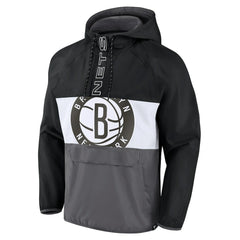 Brooklyn Nets Anorak Flagrant Foul Color-Block Raglan Hoodie Half-Zip Jacket Black/Gray - NBA