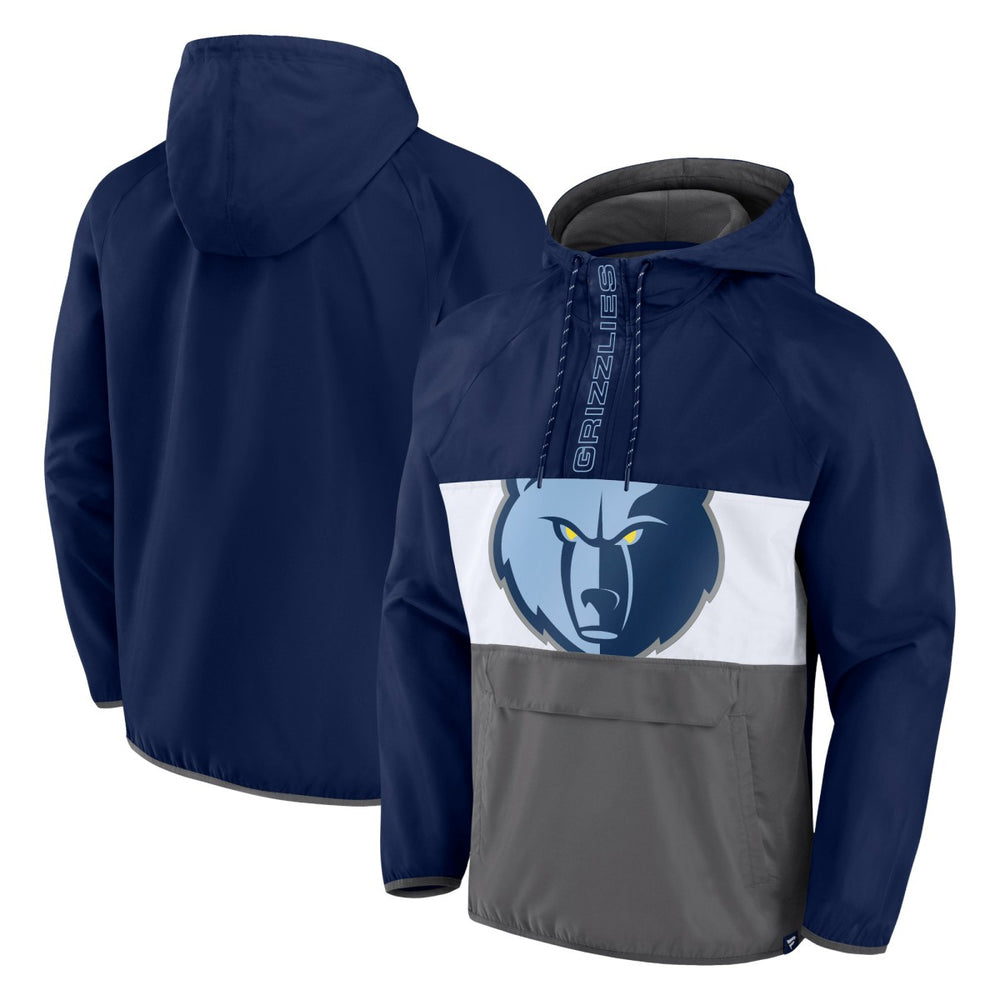 Memphis Grizzlies Anorak Flagrant Foul Color-Block Raglan Hoodie Half-Zip Jacket Navy/Gray - NBA
