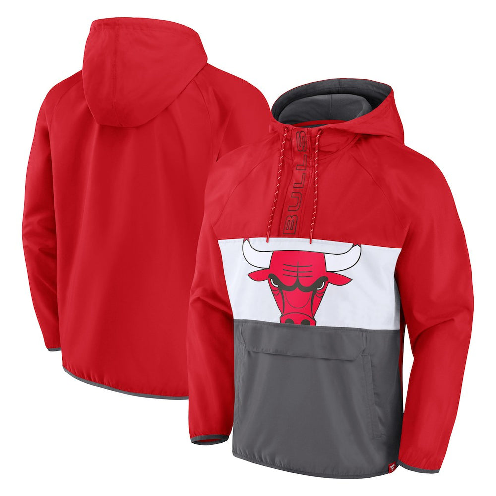 Chicago Bulls Anorak Flagrant Foul Color-Block Raglan Hoodie Half-Zip Jacket Red/Gray - NBA