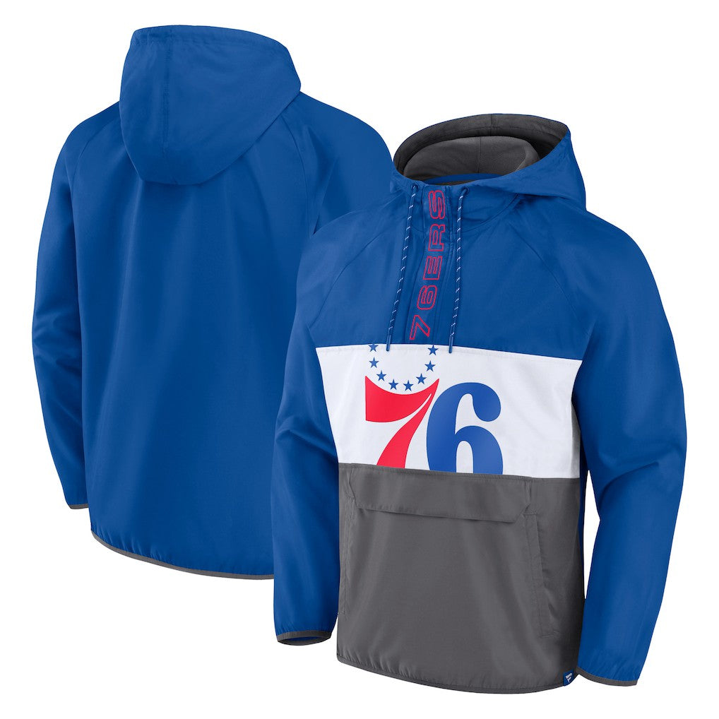 Philadelphia 76ers Anorak Flagrant Foul Color-Block Raglan Hoodie Half-Zip Jacket Royal/Gray - NBA