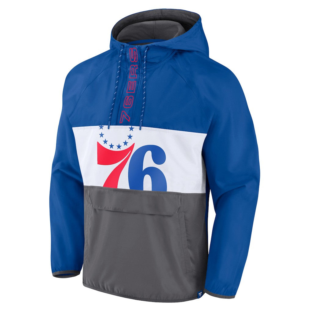 Philadelphia 76ers Anorak Flagrant Foul Color-Block Raglan Hoodie Half-Zip Jacket Royal/Gray - NBA