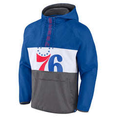 Philadelphia 76ers Anorak Flagrant Foul Color-Block Raglan Hoodie Half-Zip Jacket Royal/Gray - NBA