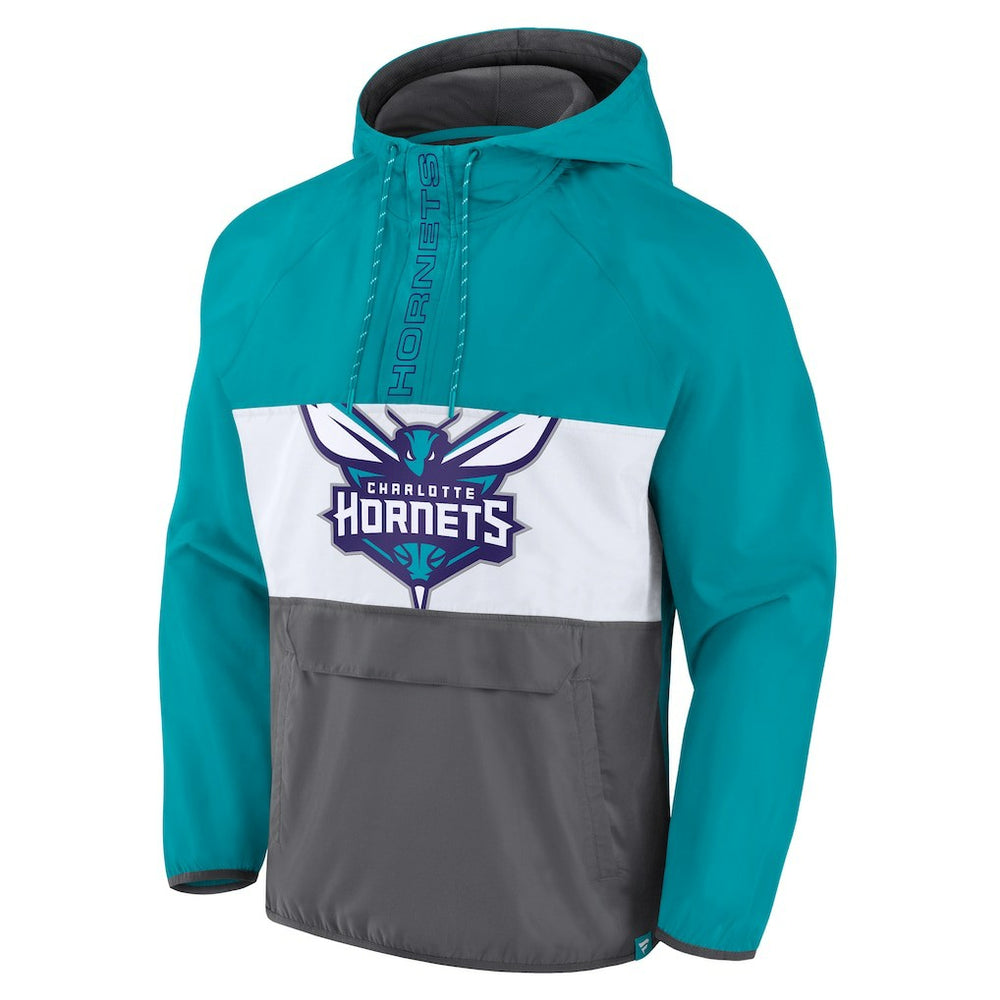 Charlotte Hornets Anorak Flagrant Foul Color-Block Raglan Hoodie Half-Zip Jacket Teal/Gray - NBA