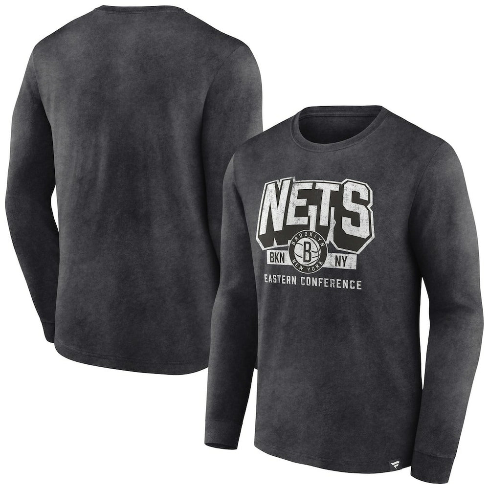 Brooklyn Nets Front Court Press Snow Wash Long Sleeve T-Shirt Heather Charcoal - NBA