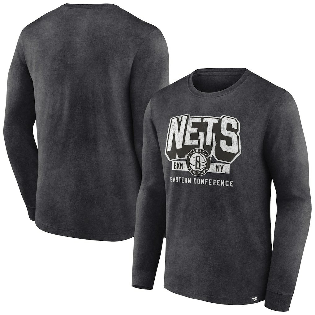 Brooklyn Nets Front Court Press Snow Wash Long Sleeve T-Shirt Heather Charcoal - NBA