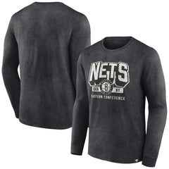 Brooklyn Nets Front Court Press Snow Wash Long Sleeve T-Shirt Heather Charcoal - NBA