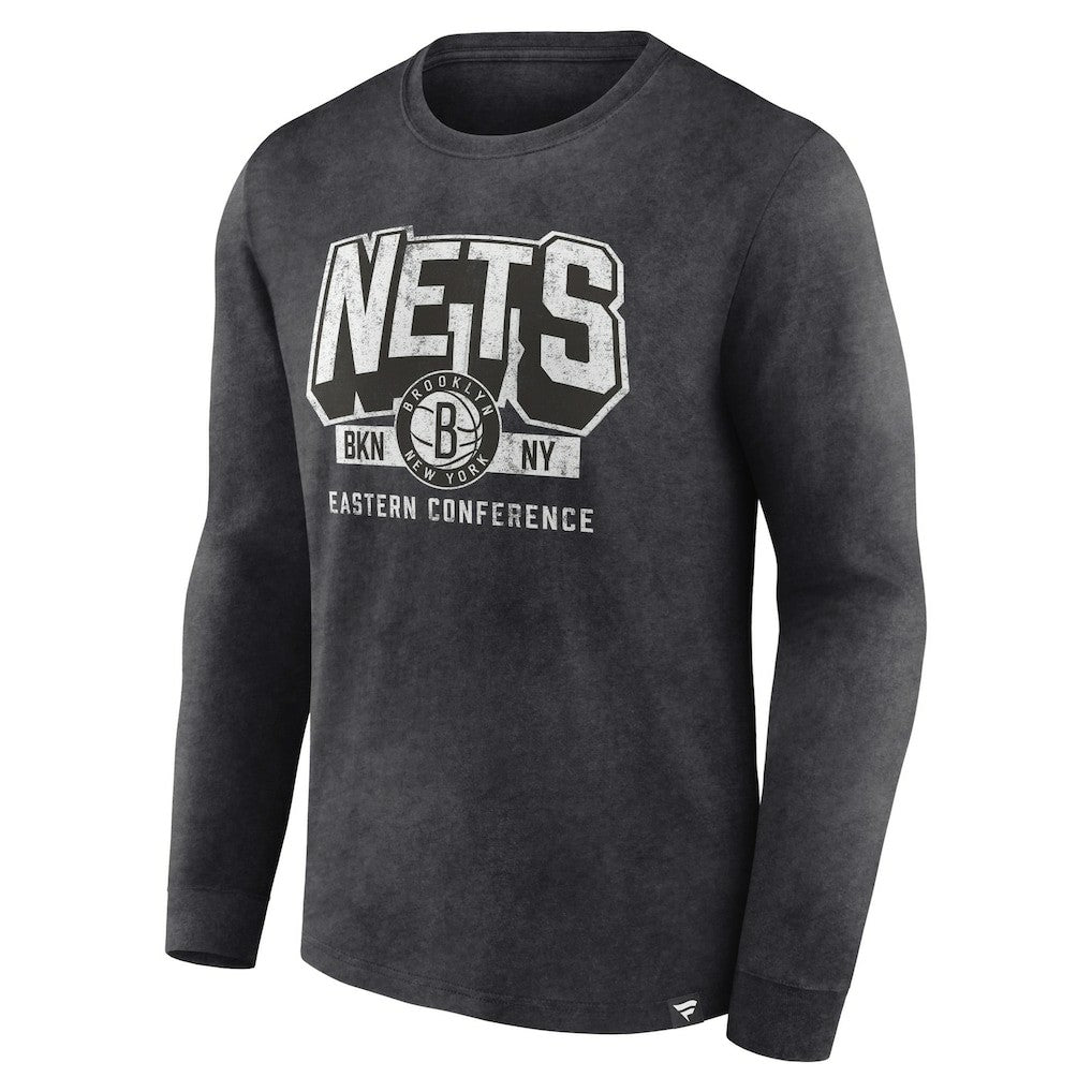 Brooklyn Nets Front Court Press Snow Wash Long Sleeve T-Shirt Heather Charcoal - NBA