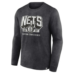Brooklyn Nets Front Court Press Snow Wash Long Sleeve T-Shirt Heather Charcoal - NBA