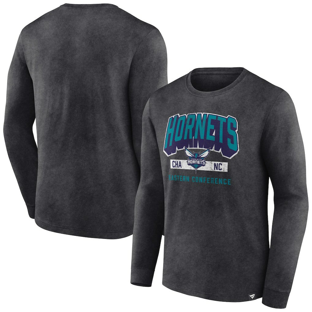 Charlotte Hornets Front Court Press Snow Wash Long Sleeve T-Shirt Heather Charcoal - NBA