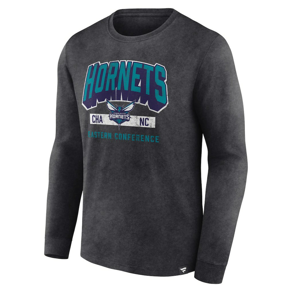 Charlotte Hornets Front Court Press Snow Wash Long Sleeve T-Shirt Heather Charcoal - NBA