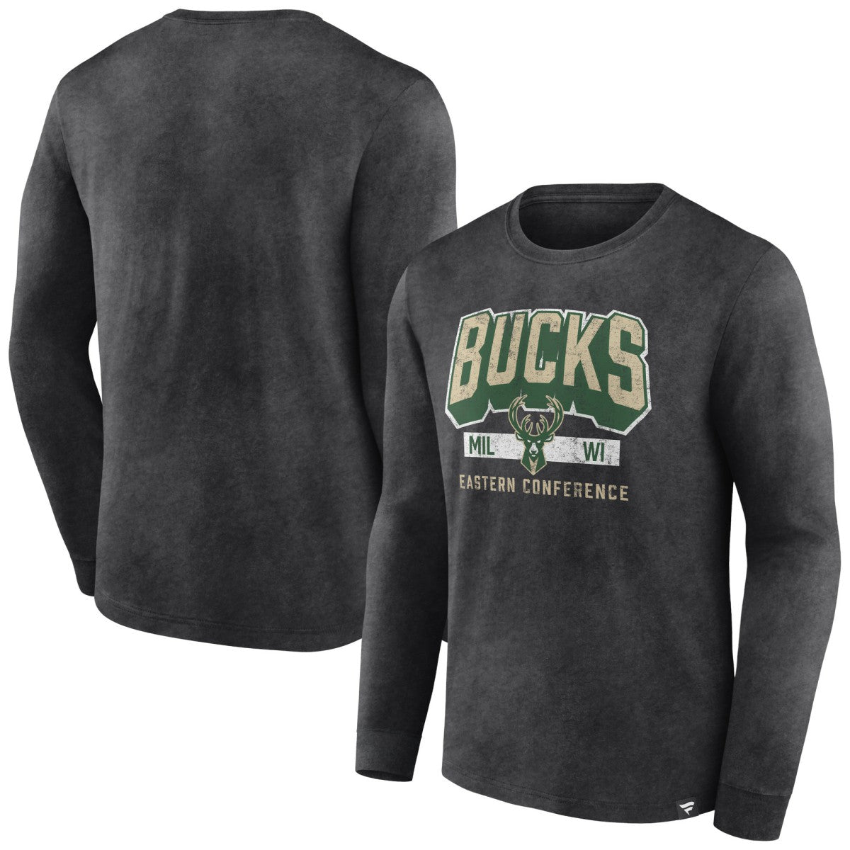 Milwaukee Bucks Front Court Press Snow Wash Long Sleeve T-Shirt Heather Charcoal - NBA