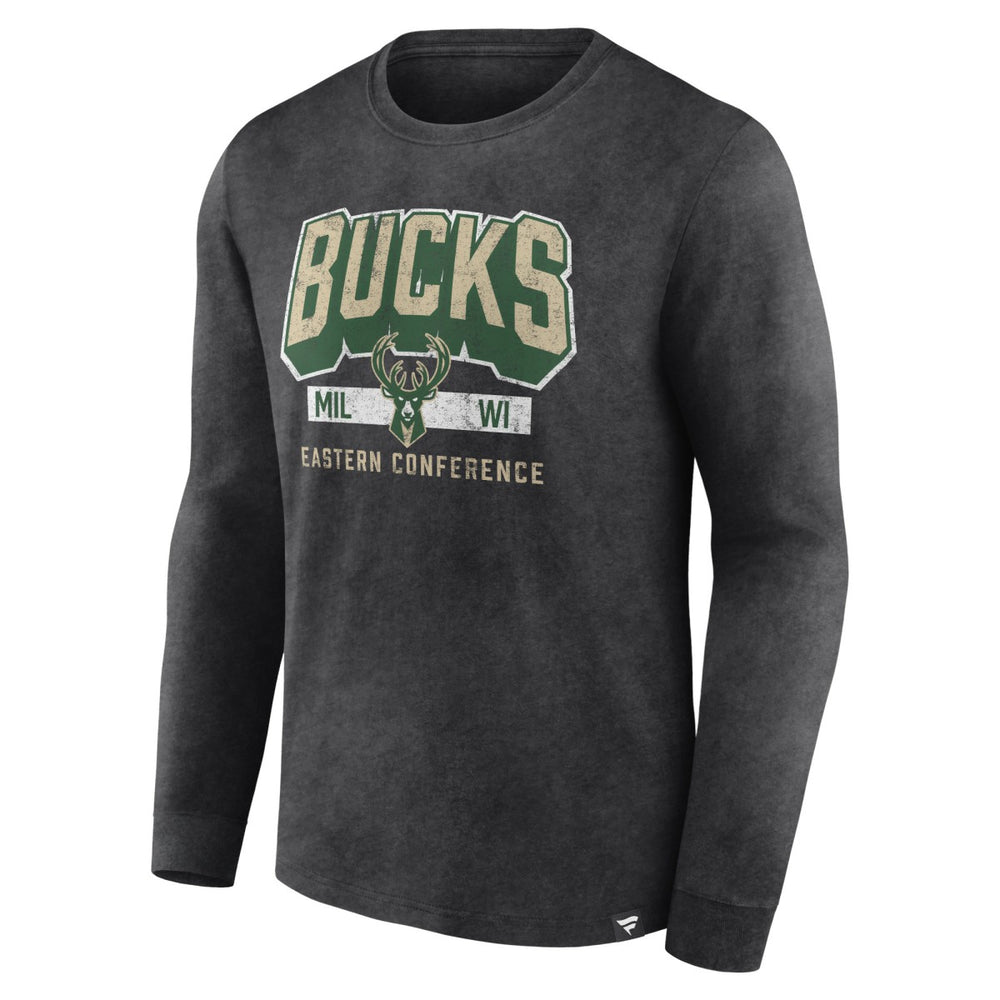 Milwaukee Bucks Front Court Press Snow Wash Long Sleeve T-Shirt Heather Charcoal - NBA