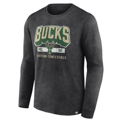 Milwaukee Bucks Front Court Press Snow Wash Long Sleeve T-Shirt Heather Charcoal - NBA