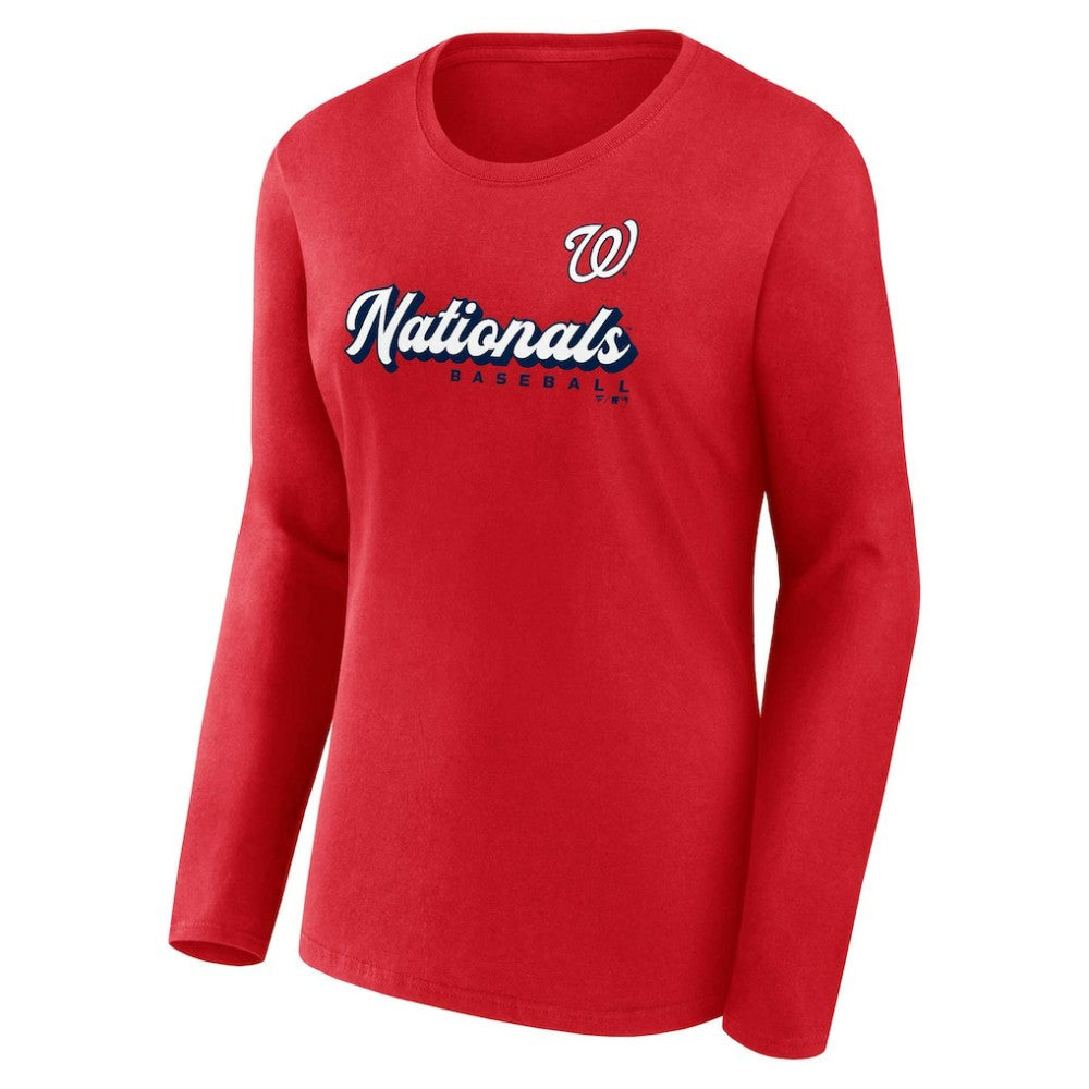 Washington Nationals Fanatics Women's Run The Bases Long Sleeve T-Shirt & Cuffed Knit Hat with Pom Combo Set - MLB