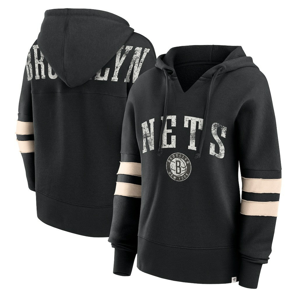 Brooklyn Nets Women's Bold Move Dolman V-Neck High Hip Hoodie Black - NBA