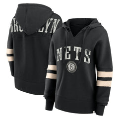 Brooklyn Nets Women's Bold Move Dolman V-Neck High Hip Hoodie Black - NBA
