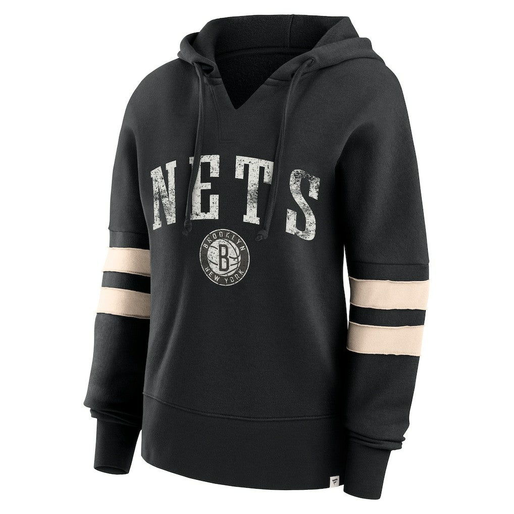 Brooklyn Nets Women's Bold Move Dolman V-Neck High Hip Hoodie Black - NBA