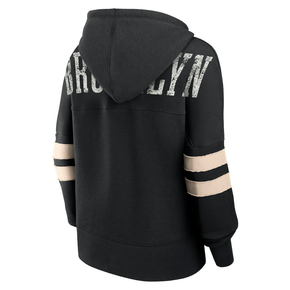 Brooklyn Nets Women's Bold Move Dolman V-Neck High Hip Hoodie Black - NBA