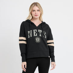 Brooklyn Nets Women's Bold Move Dolman V-Neck High Hip Hoodie Black - NBA