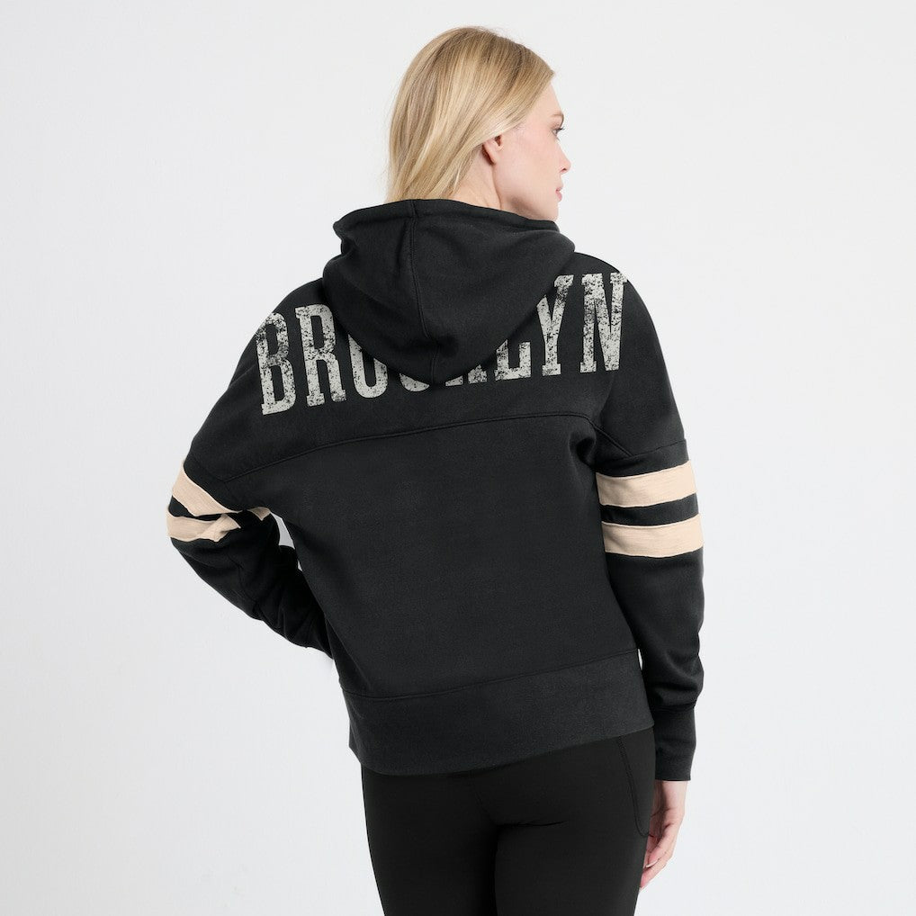 Brooklyn Nets Women's Bold Move Dolman V-Neck High Hip Hoodie Black - NBA