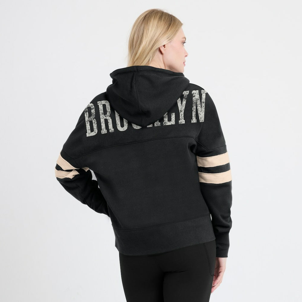 Brooklyn Nets Women's Bold Move Dolman V-Neck High Hip Hoodie Black - NBA