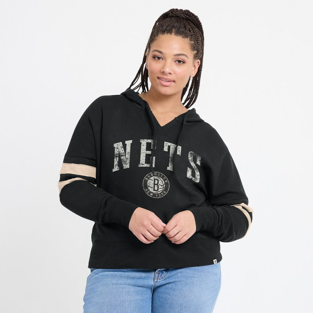 Brooklyn Nets Women's Bold Move Dolman V-Neck High Hip Hoodie Black - NBA
