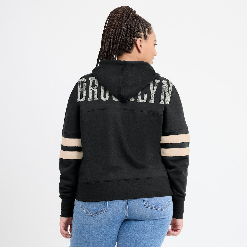 Brooklyn Nets Women's Bold Move Dolman V-Neck High Hip Hoodie Black - NBA