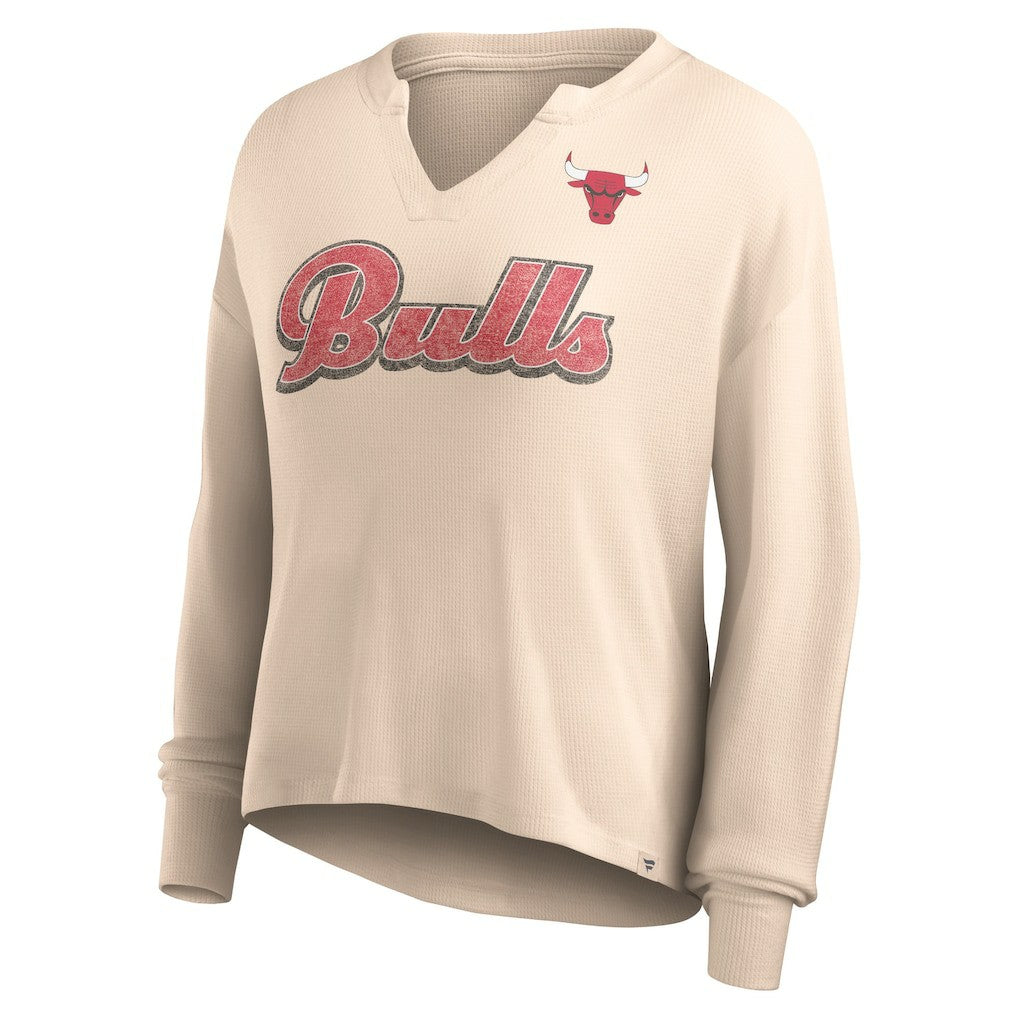 Chicago Bulls Women's Go For It Long Sleeve Notch Neck T-Shirt Tan - NBA