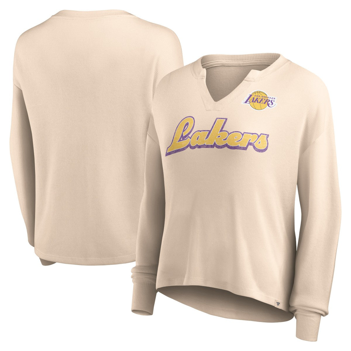 Los Angeles Lakers Women's Go For It Long Sleeve Notch Neck T-Shirt Tan - NBA