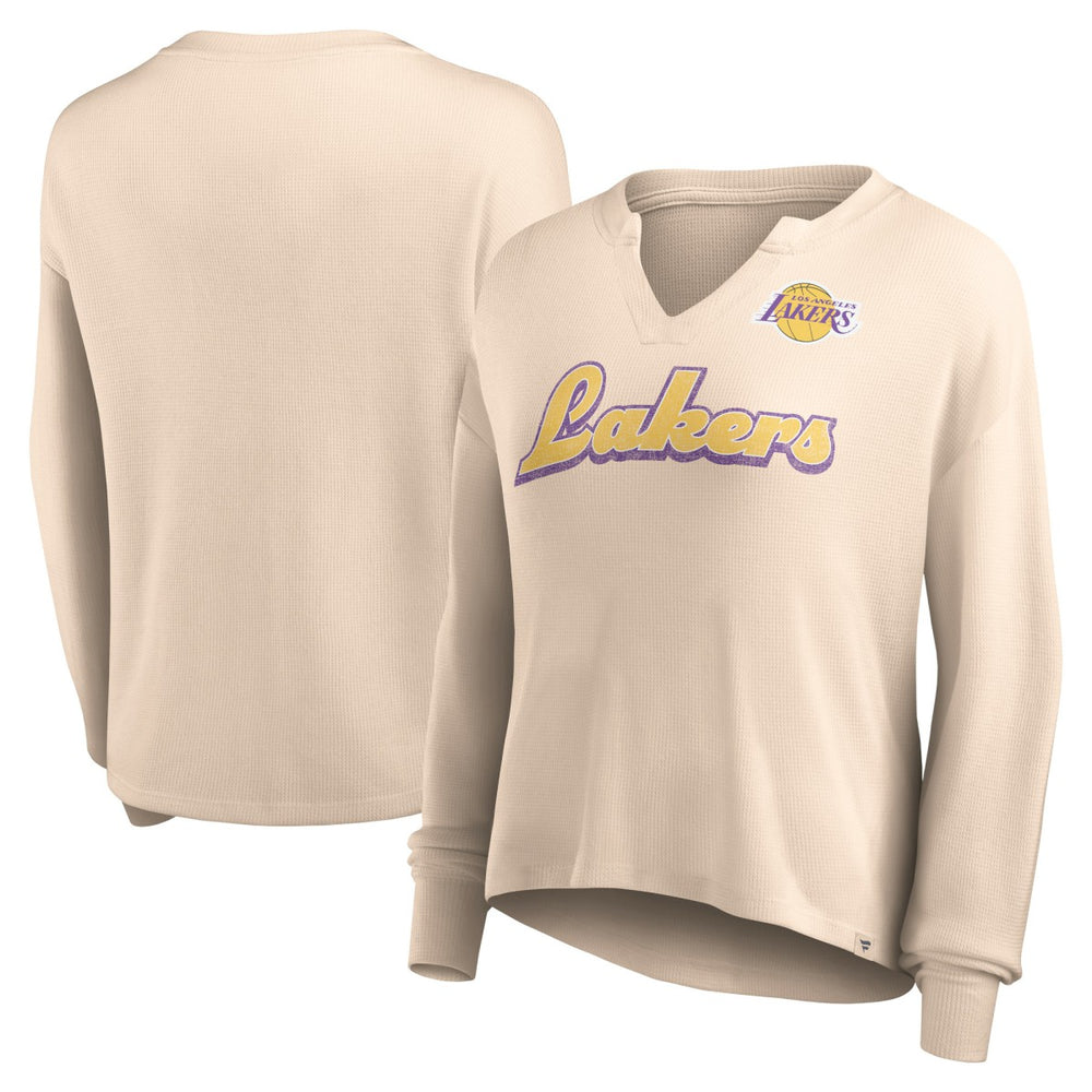 Los Angeles Lakers Women's Go For It Long Sleeve Notch Neck T-Shirt Tan - NBA