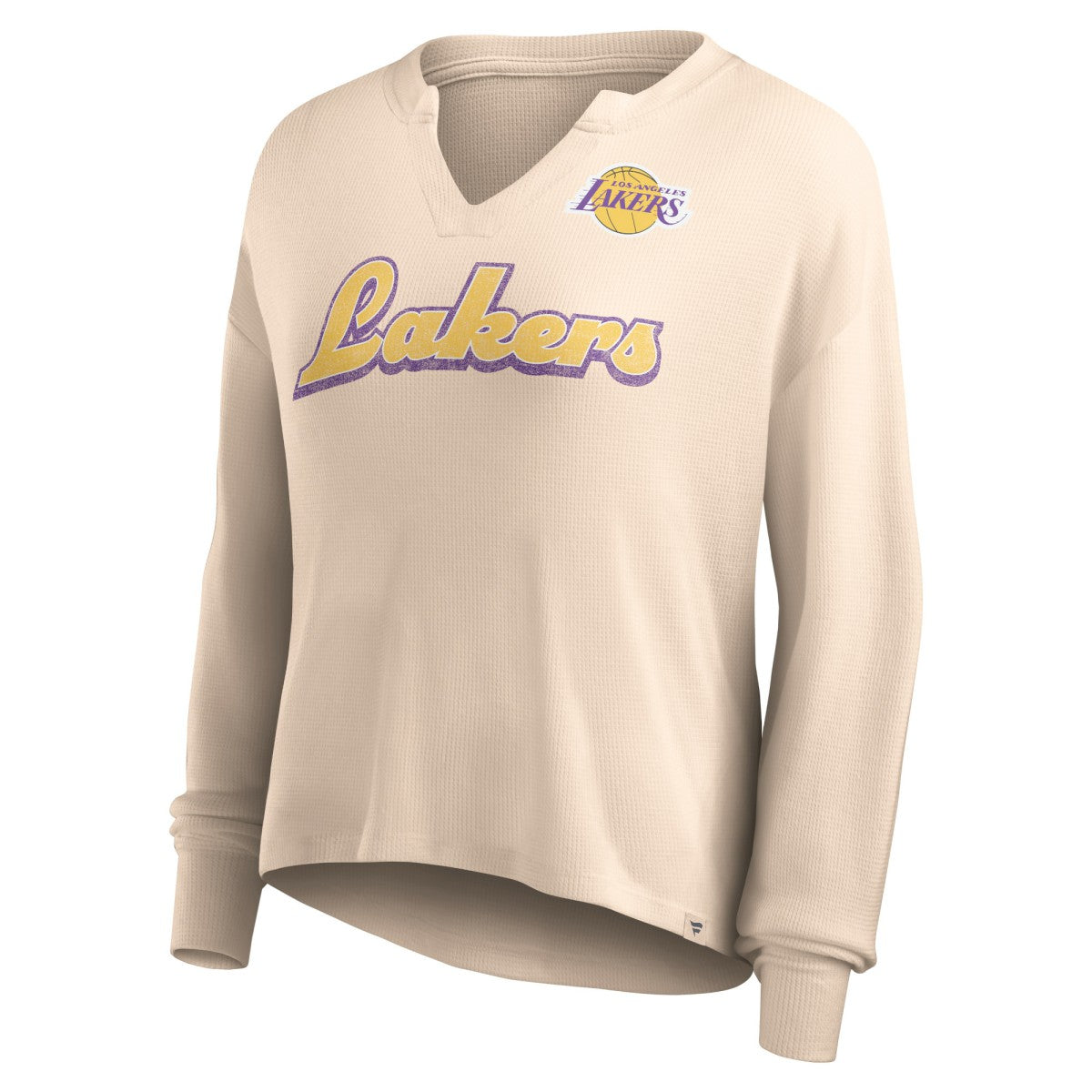 Los Angeles Lakers Women's Go For It Long Sleeve Notch Neck T-Shirt Tan - NBA