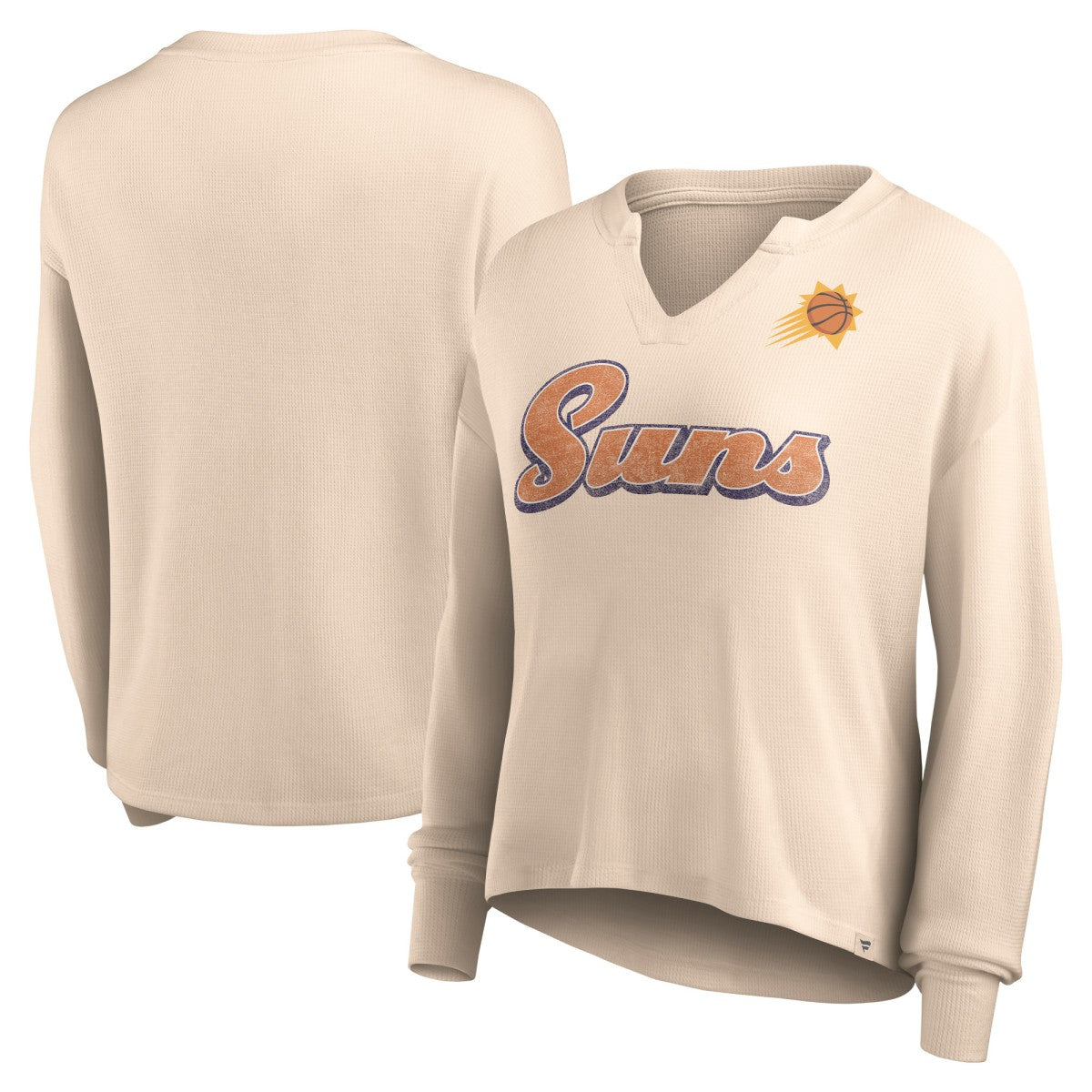 Phoenix Suns Women's Go For It Long Sleeve Notch Neck T-Shirt Tan - NBA