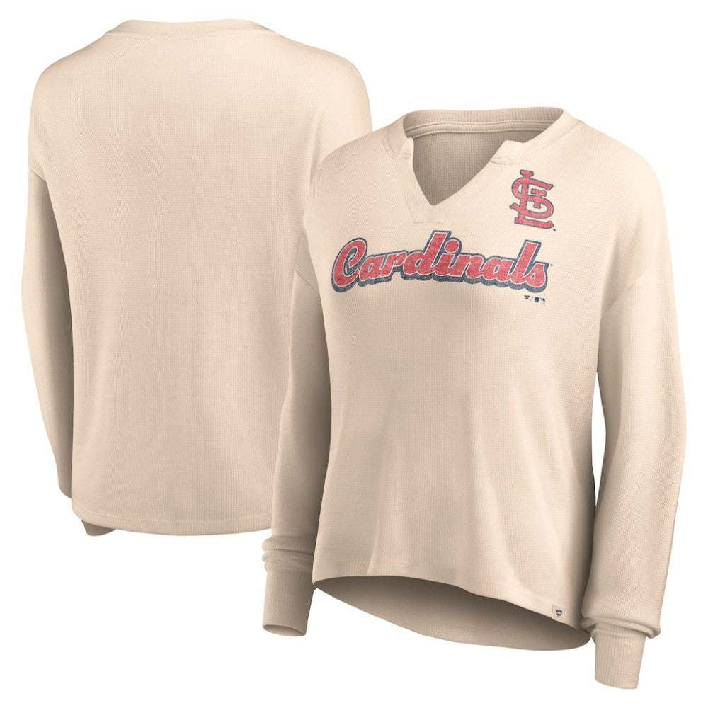St. Louis Cardinals Fanatics Women's Go For It Waffle Knit Long Sleeve Notch Neck T-Shirt - MLB