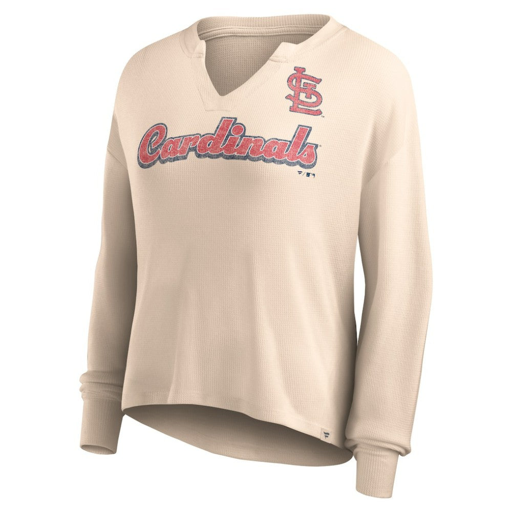 St. Louis Cardinals Fanatics Women's Go For It Waffle Knit Long Sleeve Notch Neck T-Shirt - MLB