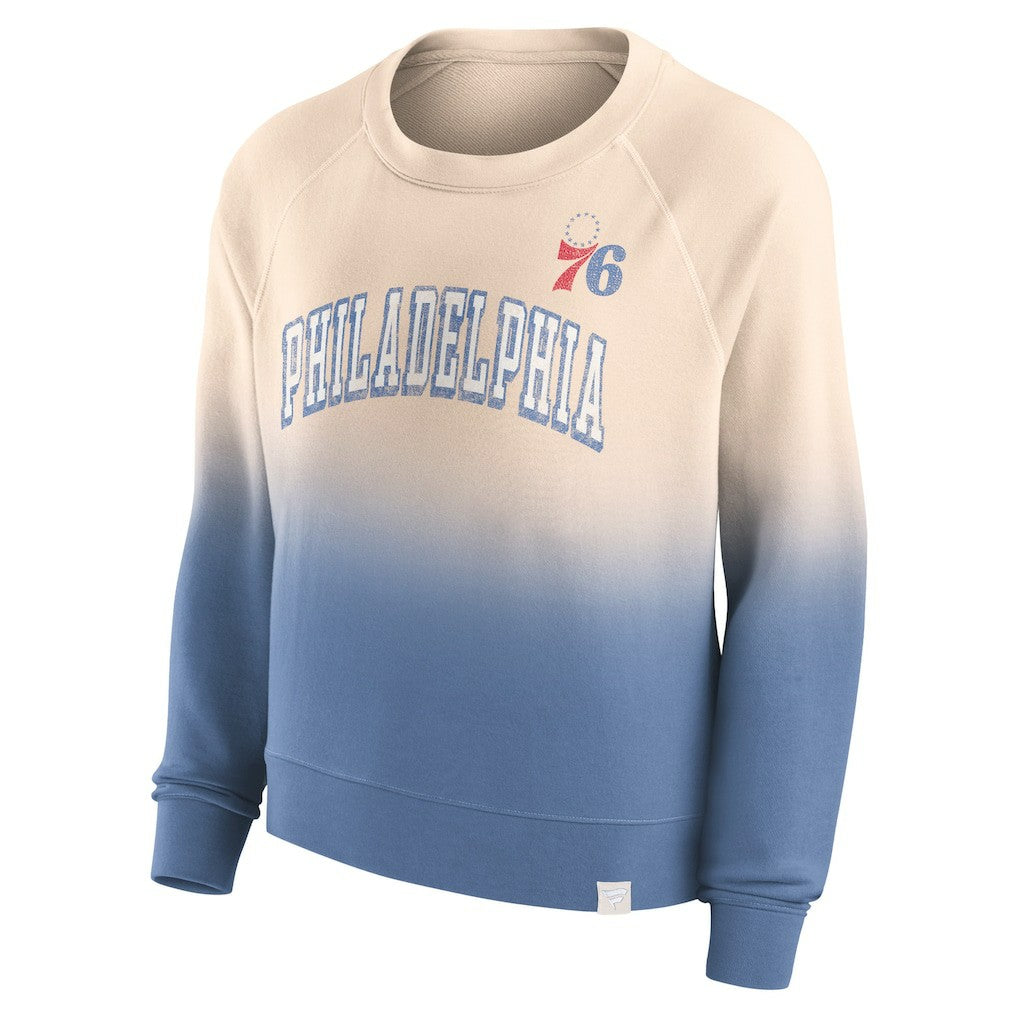 Philadelphia 76ers Women's Lounge Arch Raglan Pullover Sweatshirt Tan/Royal - NBA
