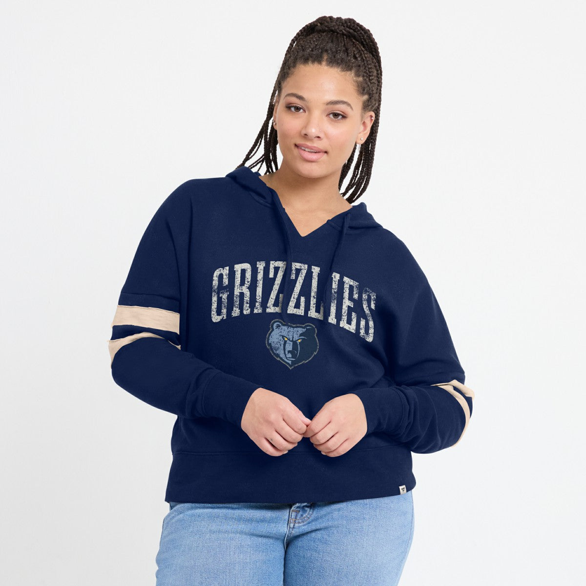Memphis Grizzlies Women's Bold Move Dolman V-Neck High Hip Hoodie Navy - NBA