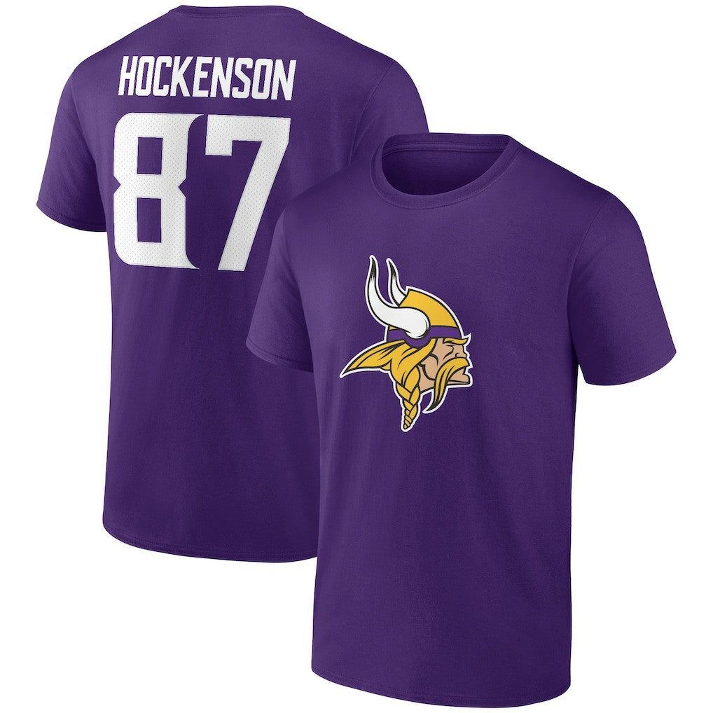 T.J. Hockenson Minnesota Vikings Icon Player Name & Number T-Shirt Purple | NFL