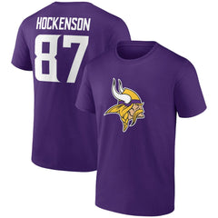 T.J. Hockenson Minnesota Vikings Icon Player Name & Number T-Shirt Purple | NFL