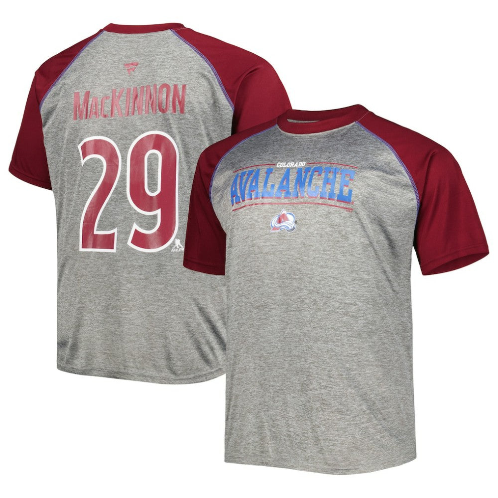 Nathan MacKinnon Colorado Avalanche Fanatics Big & Tall Contrast Raglan Name & Number T-Shirt - Heather Gray/Burgundy - NHL