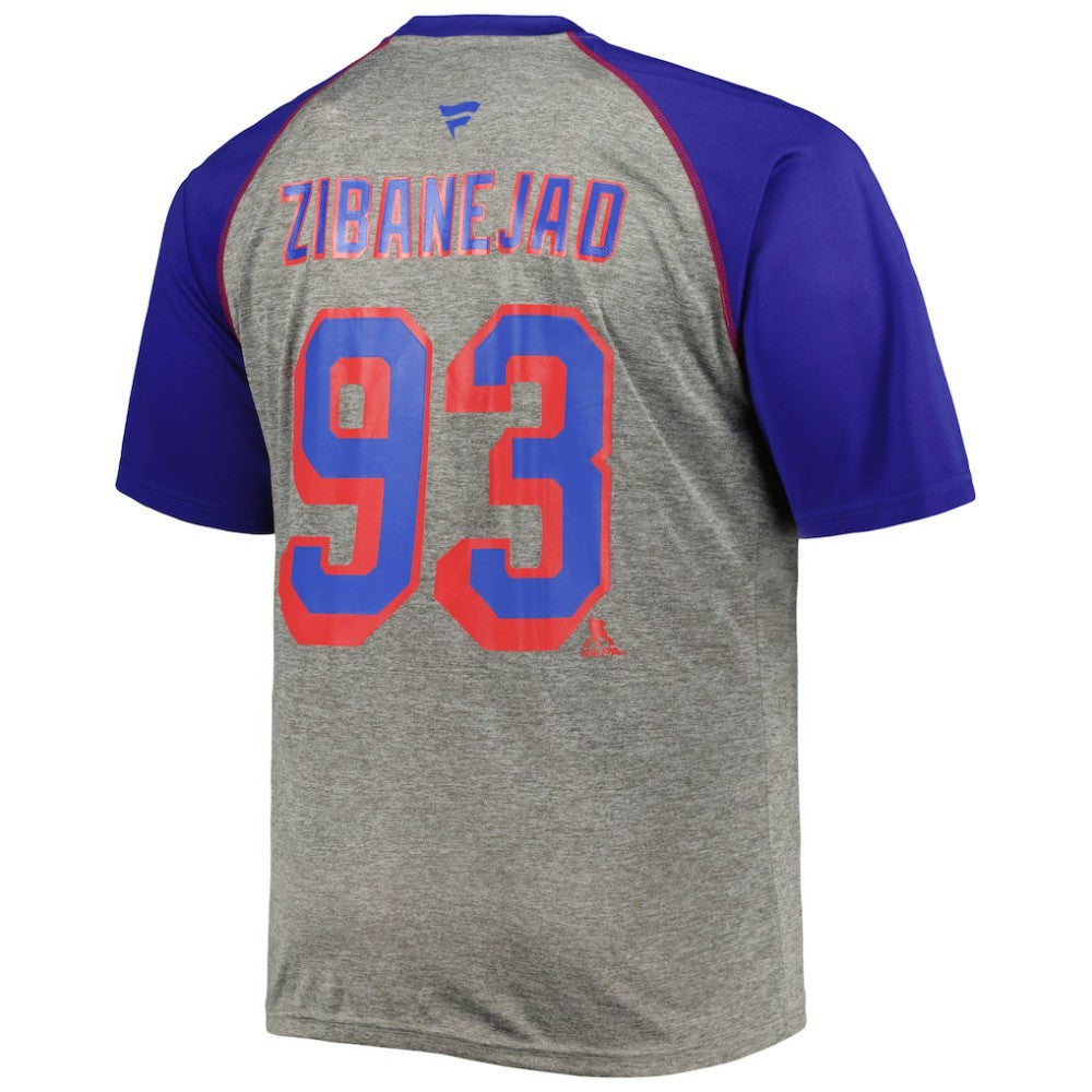 Mika Zibanejad New York Rangers Fanatics Big & Tall Contrast Raglan Name & Number T-Shirt - Heather Gray/Blue - NHL