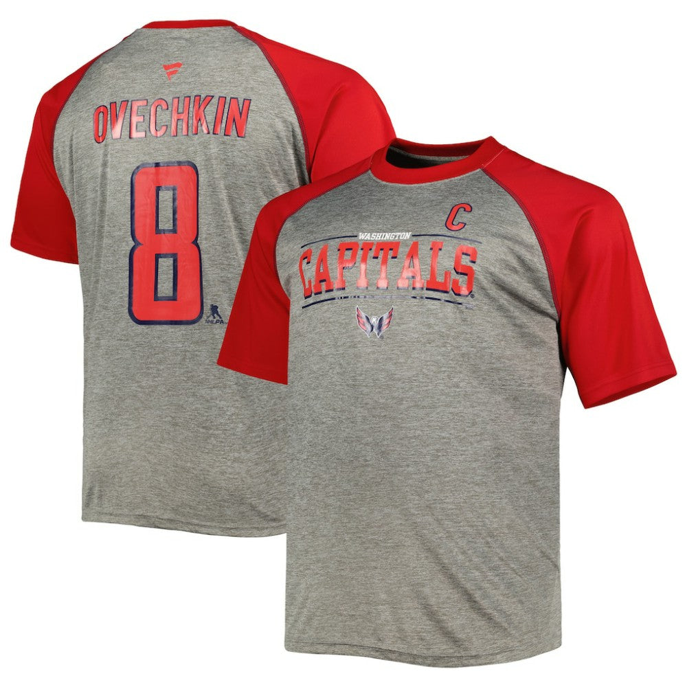 Alexander Ovechkin Washington Capitals Fanatics Big & Tall Captain Patch Contrast Raglan Name & Number T-Shirt - Heather Gray/Red - NHL