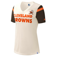 Cleveland Browns Starter Women's Kick Start V-Neck T-Shirt Cream | NFL