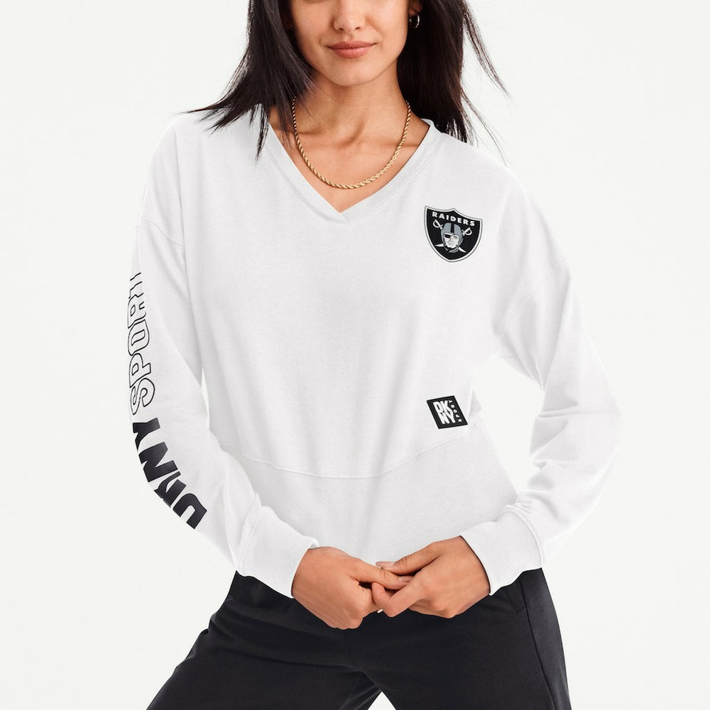 Las Vegas Raiders DKNY Sport Women's Lily V-Neck Pullover Sweatshirt White | NFL