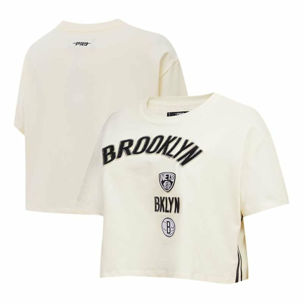 Brooklyn Nets Pro Standard Women's Retro Classic Cropped Boxy T-Shirt Cream - NBA